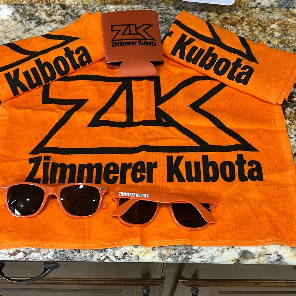 Zimmerer Kubota 6 pack bundle 3)towels 1)koozie 2) sunglasses
